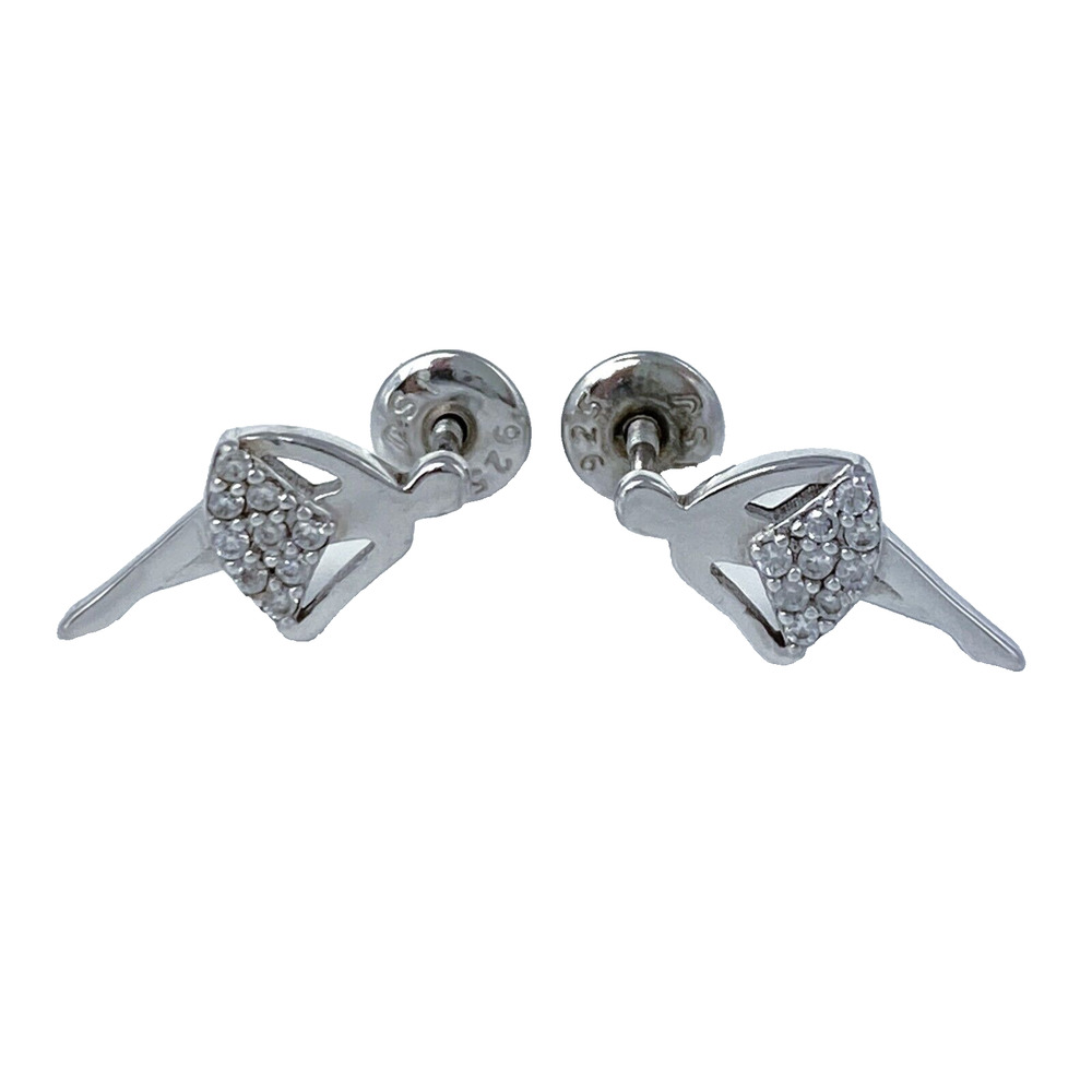 Vintage Sterling 925 Cubic Zirconia Ballerina Dancer Tutu Stud Earrings